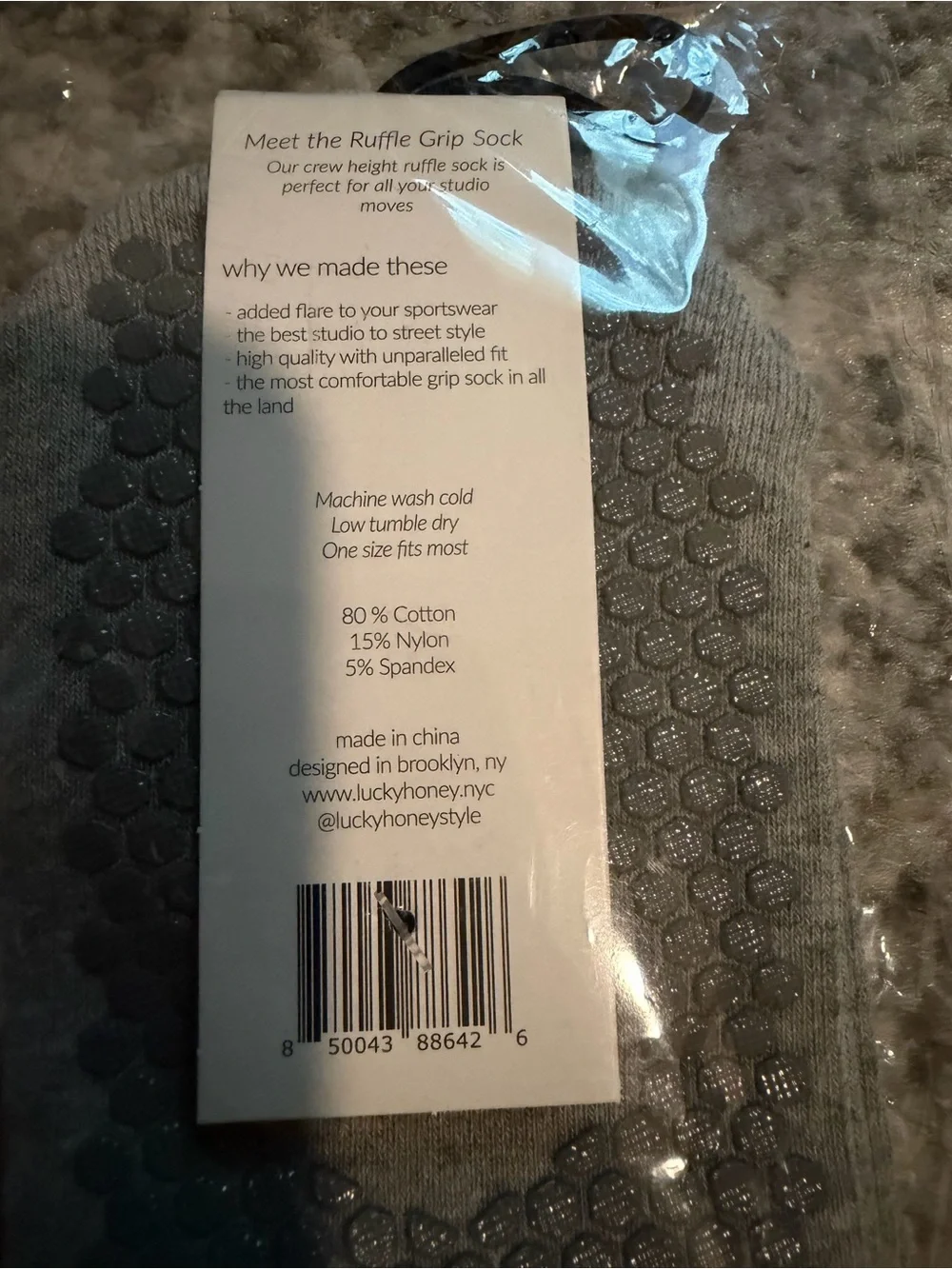 Lucky Honey Ruffle Grip Socks Grey with Ribbon
